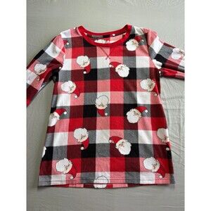 WOMENS SANTA CHRISTMAS LONG SLEEVE FLEECE PAJAMA WARN SHIRT SIZE SMALL